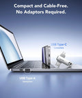 Dual USB C And USB A Flash Drive 128GB High Performance Solid State Dual Drive inserted in laptop showcasing ports