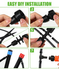 394 Ft Drip Irrigation Kit For Garden And Lawn With 1/2 Inch Hose And 1/4 Inch Distribution Tubing, easy DIY installation steps