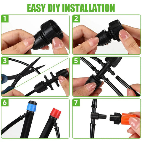 394 Ft Drip Irrigation Kit For Garden And Lawn With 1/2 Inch Hose And 1/4 Inch Distribution Tubing, easy DIY installation steps