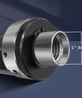 Close-up of 2-inch pen-drilling wood lathe chuck showing 1-inch x 8 TPI direct thread