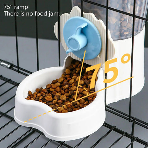 Automatic Pet Water Dispenser And Food Feeder Combo With Leakproof Wide Mouth Jar Easy Screw Mount For Cages, 75° ramp bowl design