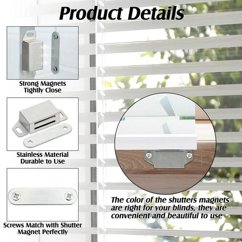 Spring Loaded Plantation Shutter Pins And Heavy Duty Magnets Complete 125 Piece Repair Kit With Screws For Windows Doors showing strong magnets and stainless material.