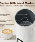 Interior view of 4 In 1 Milk Frother And Warmer For Latte Cappuccino And More Auto Hot And Cold Foam Maker 11.8oz with milk level markers.