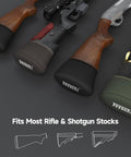 Gel Filled Slip On Recoil Pad For Shotguns And Rifles displayed on different firearm stocks