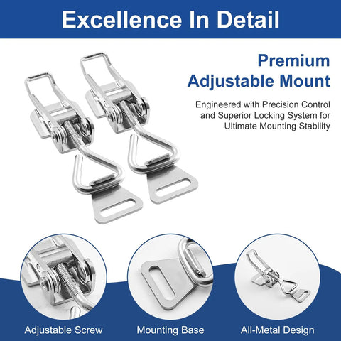 Beefy Heavy Duty Stainless Steel Toggle Clamp With Adjustable Security Hasp 77 To 85 Millimeters Two Pack, top view