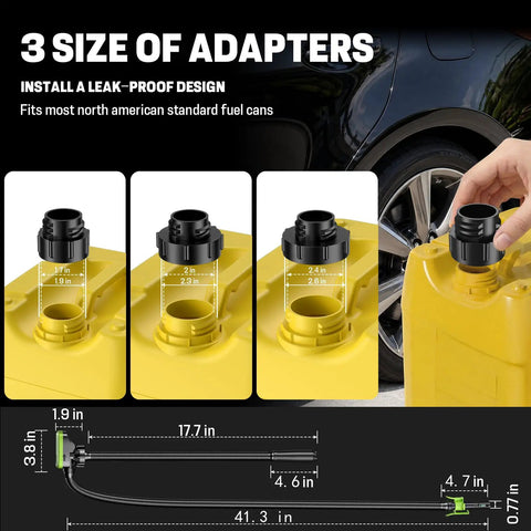 Image showing 3 size adapters for Rechargeable Fuel Transfer Pump With 6000mAh Battery, 54 inch hose, compatible with fuel cans.