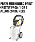 Heavy Duty Mobile Airless Paint Sprayer Cart sprays unthinned paint directly from 1 or 5 gallon containers.