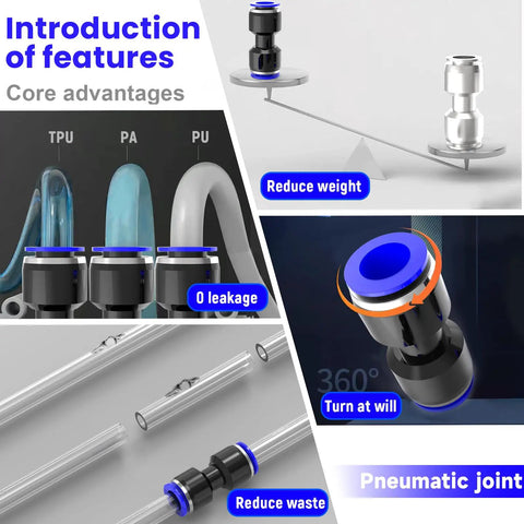 30 Pack 8mm Tube OD Straight Push To Connect Pneumatic Quick Connect Fittings Set With Union And Coupler Air Line Hose Fittings For Workshop Auto Shop Use, 360° connector