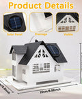Heavy Duty Metal Outdoor Bird Feeder With Solar Lights, house-shaped design, all-metal, solar panel, 14cm high, white color.