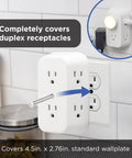 Six Outlet Extender Power Tap 2 Pack Grounded Wall Tap With Spaced Outlets And 3 Prong Splitter Installed on Wall