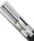 Close-up of heavy duty 18 inch soft close side mount drawer slides, zinc plated, showcasing full extension ball bearing rails.