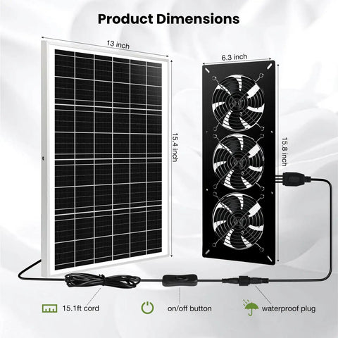 Solar Powered 3 Fan Kit With 25W High Velocity Waterproof Exhaust Fans For Outdoor Greenhouse Chicken Coop Shed Pet House Weatherproof Low Noise Operation No Battery Backup Easy Mount