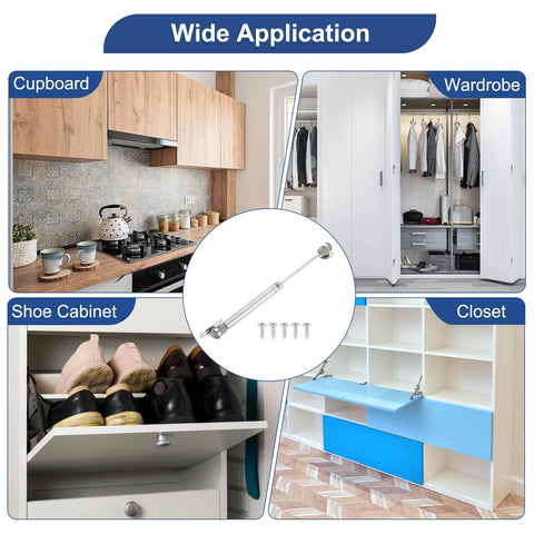Wide application display of Lid Support Hinge 20N Gas Struts Soft Close Folding Lid Stay Hinges Uxcell 2 Pack with fixing screws.
