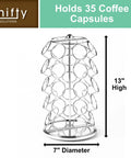 K Cup Pod Carousel Organizer With 360 Degree Spin Holds 35 Pods Lazy Susan Coffee Stand Chrome Modern Design for kitchen counter