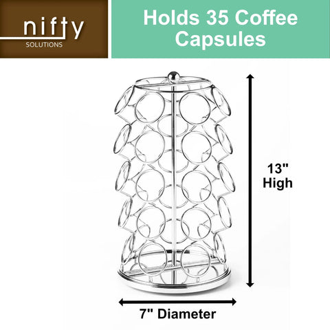 K Cup Pod Carousel Organizer With 360 Degree Spin Holds 35 Pods Lazy Susan Coffee Stand Chrome Modern Design for kitchen counter
