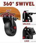 360 degree swivel view of Heavy Duty 4 Inch Caster Wheels With Dual Lock Brakes 2400 Lb Capacity Set Of 4 Non Marking Rubber Tires.