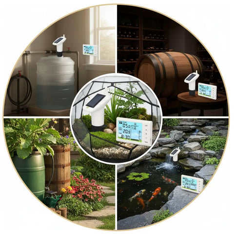 Image showing a Liquid Level Sensor For Water Tanks With Temperature Monitoring And Automatic Control in various home setups.