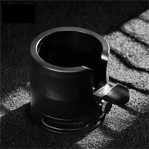 Boss Level 58Mm Espresso Tamping Station With Slick Anti Slip Base And Quick Adjustable Frame For Hassle Free Coffee Tamping Plus Nifty Grounds Catch Tray side view on textured surface.