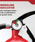 Multipurpose Fire Extinguisher For Home Office Dorm And Residential Use 3A40BC pressure indicator close-up view