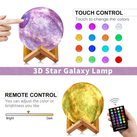 Moon Galaxy Lamp Night Light For Kids With 16 Colors 3D LED Moon With Stand Remote And Touch Control Dimmable Brightness