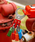 Lockout Tagout Locks 6 Pack OSHA Red LOTO Locks Keyed Different for Industrial Machinery, visible on red valve