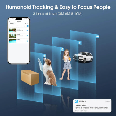 Outdoor 2K WiFi Security Camera With Auto Tracking And Color Night Vision focus on human detection levels