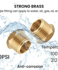 3/8 Inch Male To 1/4 Inch Female NPT Brass Hex Bushing Reducing Adapter For Pipe Fittings with water splash and temperature info