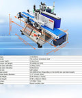 No Sweat Automatic Desktop Labeling Machine For Round Bottles High Speed Conveyor With Smart Touch Screen, showing stainless steel design and specifications.