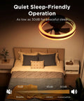 Twenty Inch Flush Mount Ceiling Fan With Killer RGBIC SmartApp LED Lighting And Dual Layer Color Changing Glow featuring quiet operation in a bedroom.