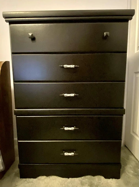 Black dresser with Six Pack 3 Inch Ceramic Drawer Knobs Black And White Rustic Style Drawer Pulls For Kitchen Cabinets