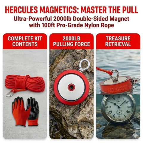 Heavy Duty 2000 Lb Double Sided Fishing Magnet Kit With 100 Ft Rope And Carabiner Beast Magnet For River And Lake Treasure Hunting