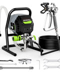 700W Airless Paint Sprayer Delivers 2900 PSI Of Raw Power For Effortless Home Makeovers, showing sprayer, hose, and accessories.