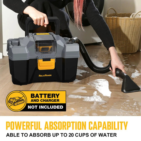20V Cordless Wet Dry Shop Vacuum Cleaner, 2.6 Gallon Capacity, Bare Tool With No Battery And Charger, Model RCSV-20