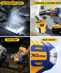 Heavy Duty Cordless Impact Wrench Compatible With Dewalt 20V Max Batteries For Zero Hassle Garage Upgrades And No Strings Attached highlighting LED light, soft grip, and heat outlet.