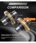 Comparison of NMRV040 Worm Gearbox showing thicker worm gear for NEMA34 motors and standard copper construction.