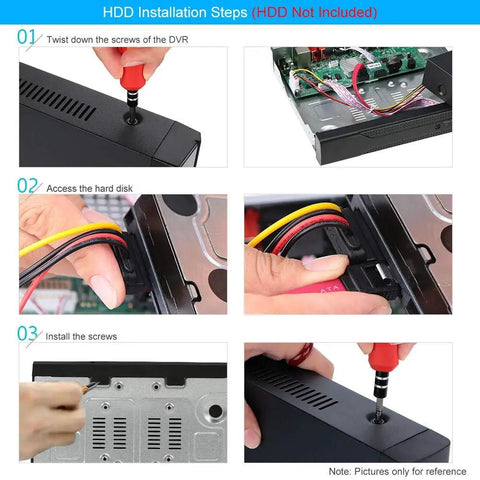 Steps to install HDD in Multi Channel NVR System With 1080P To 8MP Ultra HD Network Video Recorder For Cloud P2P Remote Access And Motion Detection Alerts No Built In WiFi 10 Channel NVR Ideal For Easy Home Surveillance And Plug And Play Setup