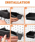 Step-by-step installation of 12 Pack Pegboard Bins And Cups Set For One Eighth And One Quarter Inch Pegboard Wall Organizer.