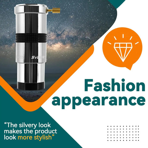 3X Barlow Lens For 1.25 Inch Telescopes With Metal Body and Multicoated Eyepiece against a starry sky backdrop