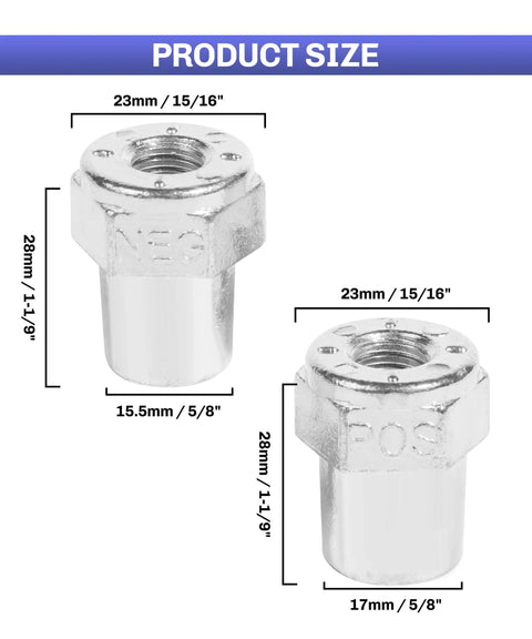2 Pair Battery Terminal Adapters With 3/8 Female Threads Zinc Alloy Build displaying dimensions for trucks and marine batteries.