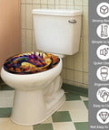 Round Resin Toilet Seat for Bathroom with colorful dragon design installed on a toilet in a modern bathroom setting.