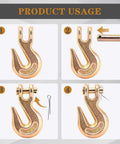 Four-step assembly of Three Eighths Inch Heavy Duty Chain Hook 6600 Lbs G70 Clevis Grab Hook with yellow chromate finish
