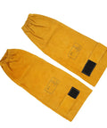 Tough As Nails Heavy Duty Cowhide Welding Sleeves Pair Flame Retardant Heat Shield Arm Guards For Welder Sparks And Weekend Garage Jobs Golden Yellow Leather Armor with secure buckles.