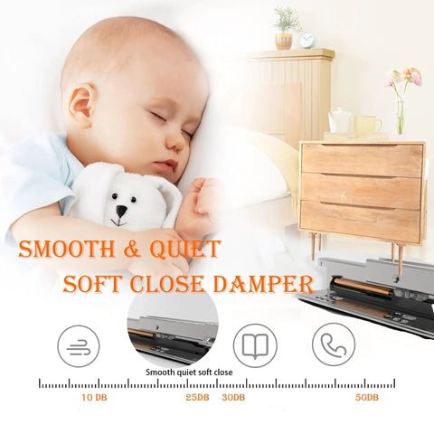 Undermount Soft Close 21 Inch Drawer Slides, Full Extension, Bottom Mount, Locking, 6 Pairs, Heavy Duty 100 Lb Capacity, Frameless Cabinet Hardware For Kitchen, Dresser And Tool Box Drawers, Quiet Smooth Operation, soft-close slide detail