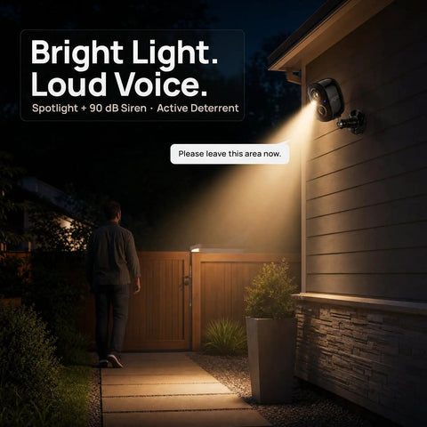 Smooth As Butter 2K Wireless Security Cameras 2 Pack With Sharp Color Night Vision And 130 Degree Wide Angle Lens Battery Powered For Keeping Tabs On Your House Daily with wall-mounted spotlight.