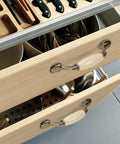 Open drawer showing Eight Piece Ceramic Drawer Handles Set In Chinese Style With Vintage Antique Design for cabinets and cupboards.