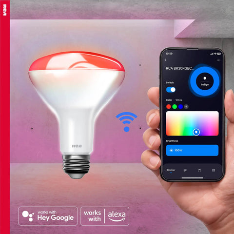 WiFi Smart BR30 LED Flood Light Bulb 12 Pack 9W 60W Equivalent Multicolor And White Dimmable Tunable Bulb with app control shown
