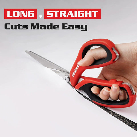 Go To Workhorse Heavy Duty Scissors Set 2 Piece Multipurpose Shop Shears 8 Inch And 10 Inch Non Slip TPR Grips Ergonomic Handles Durable Steel For Fabric Cardboard Duct Tape And More, red handled scissors cutting fabric