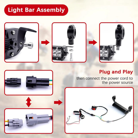 Light bar assembly steps for Beefed Up Dirt Bike Light Bar 60W 2500LM Plug N Play Front Headlight Kit For 7 8 Inch Handlebars