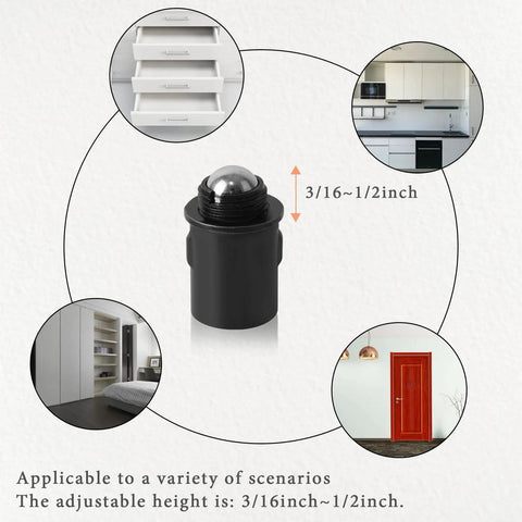 Interior Door Ball Catch Kit With Drive In Design And Adjustable Tension Concealed Dual Bearing Ball Catch System Self Embedding Black Finish 2 Pack For Lock Tight Closures On Doors Measuring About 0.8125 Inch Thick shown with installation scenarios