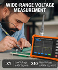 Technician using Handheld Oscilloscope With Probe Kit, Portable Pro Grade Lab Scope For Cars, 2.8 Inch TFT Screen.